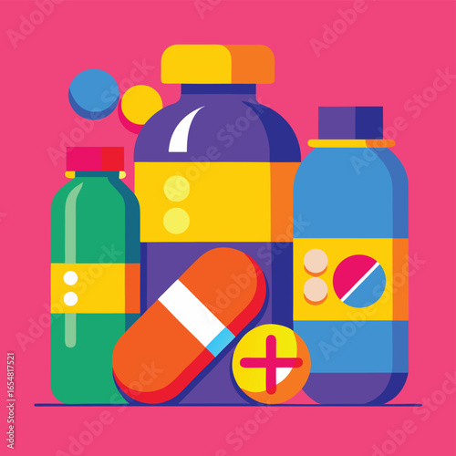 pill bottles and capsules in bright colors   (1).eps
