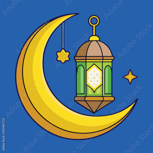 ramadan crescent moon and lantern  .eps