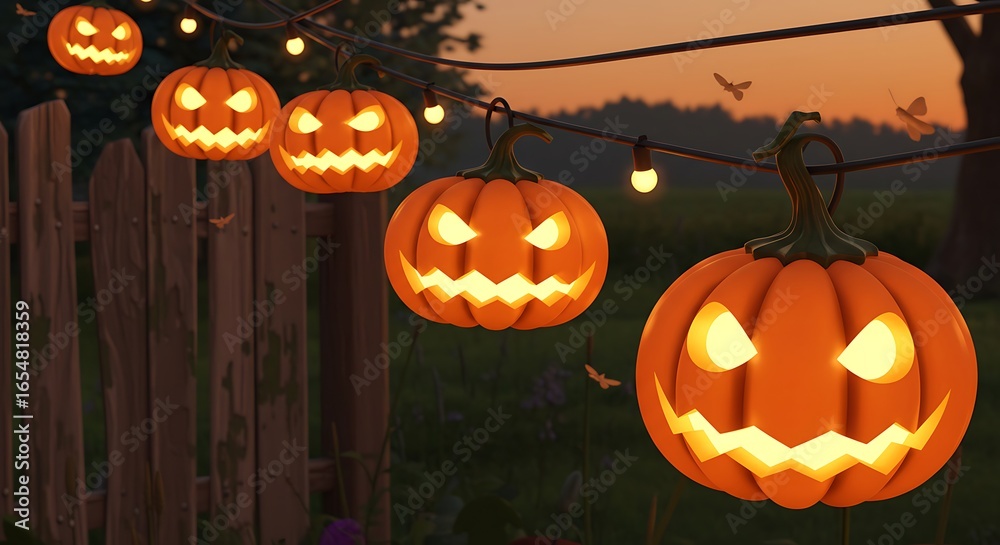 Obraz premium Halloween Pumpkin String Lights for Decoration