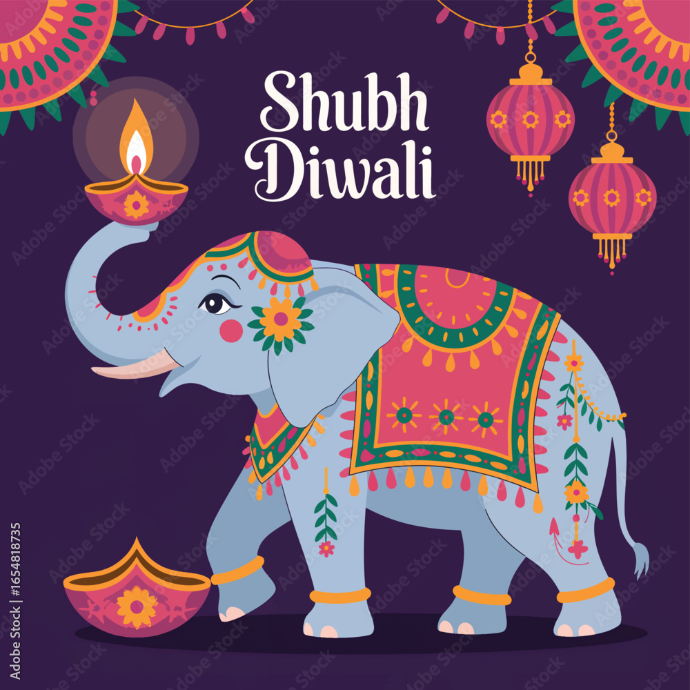 Fototapeta premium Flat Diwali clipart vector illustration background
