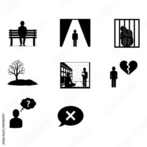 Mental health awareness illustration depicting depression loneliness and social issues concept art design