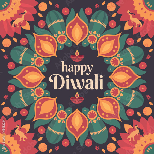 Flat happy Diwali vector illustration background