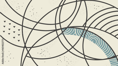 Intricate abstract hand-drawn pattern with flowing curves and precise straight lines, blending smooth and rough textures in calming blues and soft yellows with gradient depth  