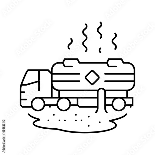tanker truck leaking hazardous materials line icon vector illustration