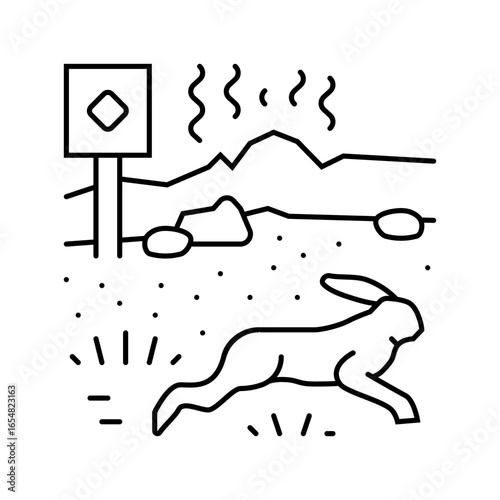 animals fleeing from polluted zone chemical pollution line icon vector illustration