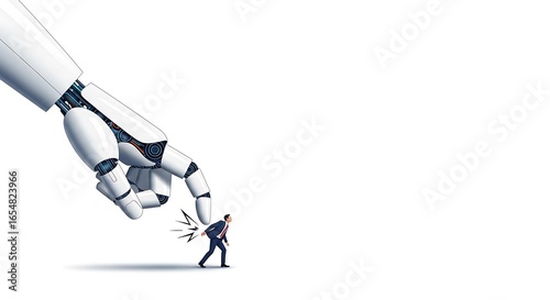 Wallpaper Mural Robot Hand Pressing Down on a Businessman, Automation Concept Torontodigital.ca
