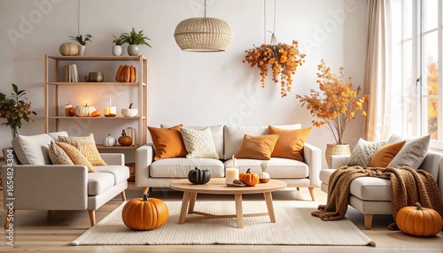 Wallpaper Mural Scandinavian scandi modern minimalist cozy living room interior with fall and halloween decor Torontodigital.ca