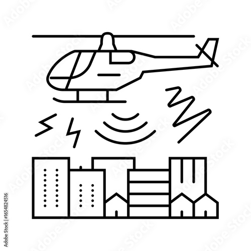 helicopter flying overhead sound waves radiating line icon vector illustration