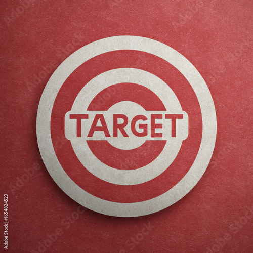 A bold graphic of a white target symbol with the word “TARGET” centered on a red textured background.