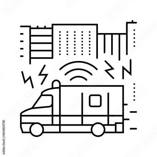 emergency vehicle sirens busy street line icon vector illustration