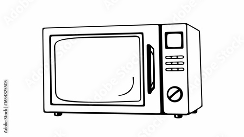 Outline drawing of a microwave oven with a door handle and control panel on the right side view created with generated ai