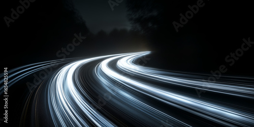 White Light Trails on Winding Highway at Night Minimal Motion Scene