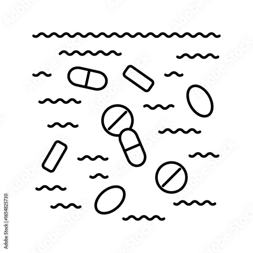 pills water stream line icon vector illustration