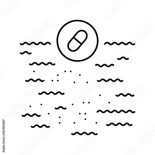pharmaceutical waste ocean line icon vector illustration