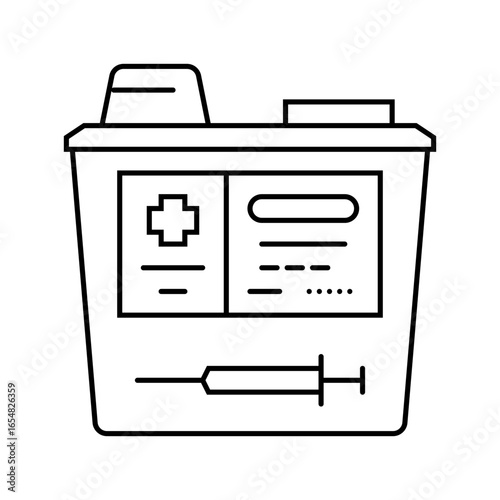 medical waste disposal needles line icon vector illustration