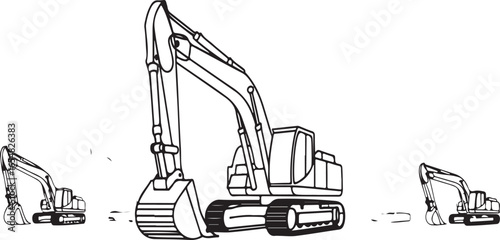 Construction Vehicle Blueprint – Minimalist Excavator Vector Line Drawings