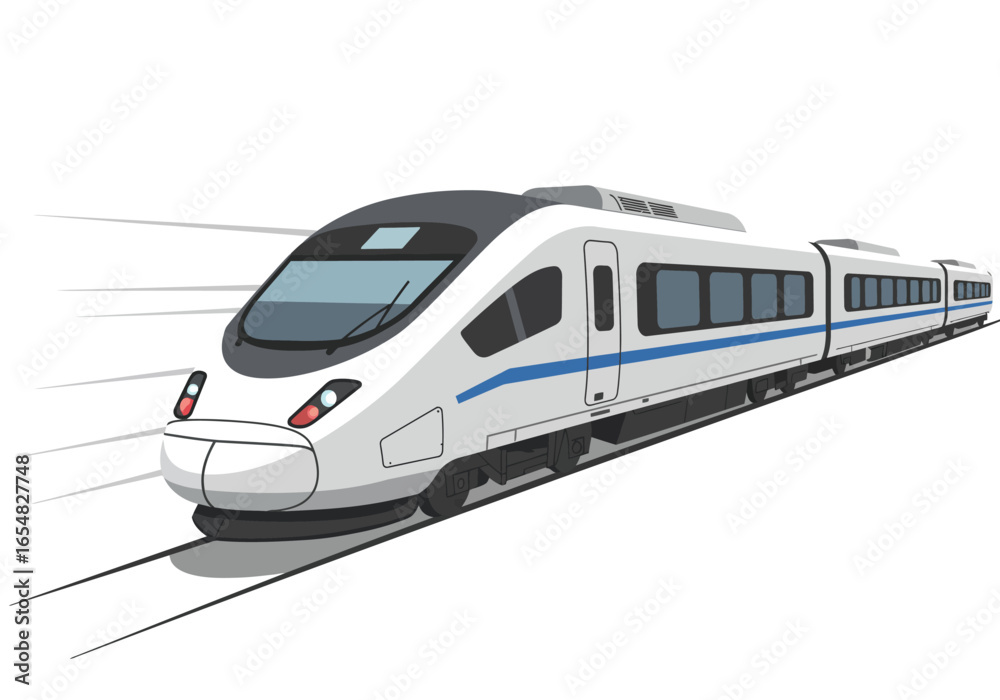 Naklejka premium Modern High-Speed Train in Motion White and Blue Livery.