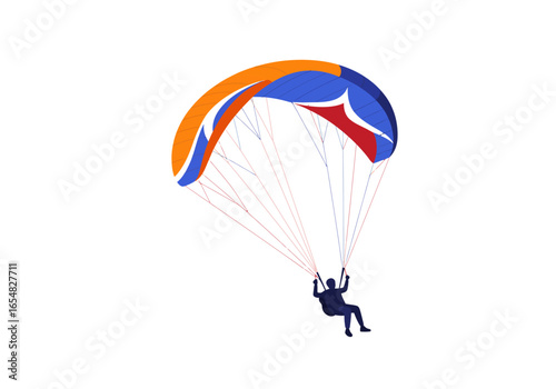 Paraglider Soaring with Colorful Canopy and Harness.