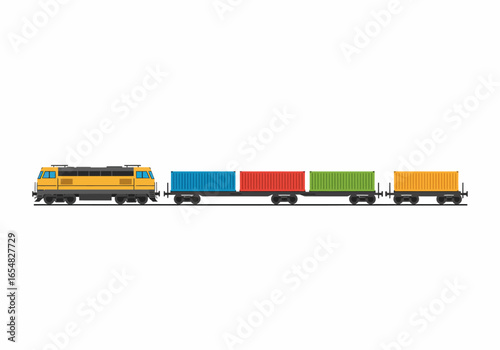 Freight Train with Colorful Shipping Containers.