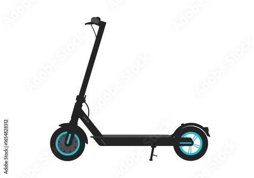 Modern Black Electric Scooter with Teal Accents.