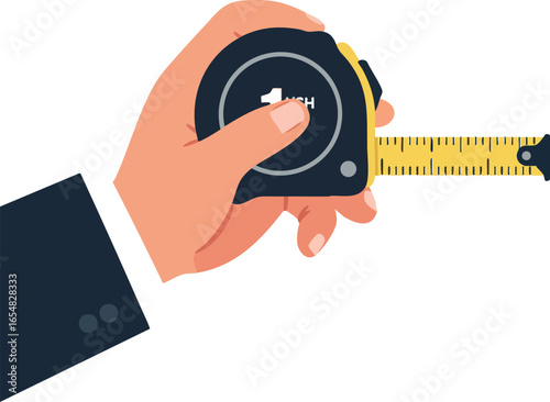 Hand Holding Measuring Tape with Yellow Ruler for Construction and Measurement Tasks 