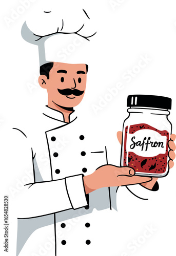 Chef holding saffron jar for culinary inspiration and flavor enhancement 