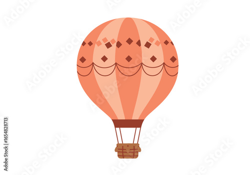 Peach and Brown Vintage Hot Air Balloon Illustration.