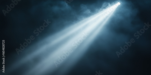 Multiple Light Beams Through Fog on Dark Blue Background Dramatic Atmospheric Lighting
