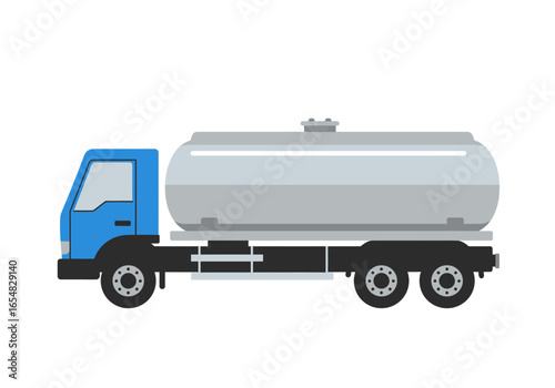 Blue and Silver Tanker Truck Side Profile Illustration.
