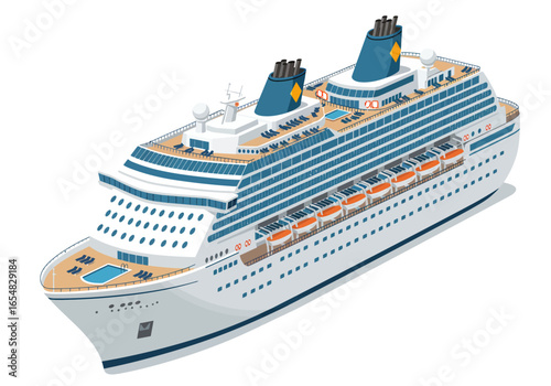 Modern Cruise Ship Isometric Illustration Ocean Liner Vessel.