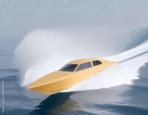 Wallpaper Mural Futuristic Yellow Speedboat Racing Across Water Torontodigital.ca