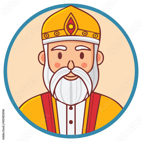 Cartoon Image of Bishop in Traditional Vestments With Mitre Hat