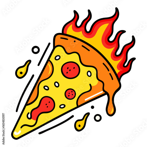 Delicious pizza slice with flaming hot cheese and pepperoni ready to eat, a mouthwatering illustration for food lovers