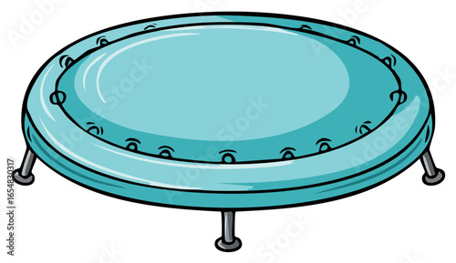 Isolated Cartoon Illustration of a Light Blue Round Trampoline for Fitness and Recreation