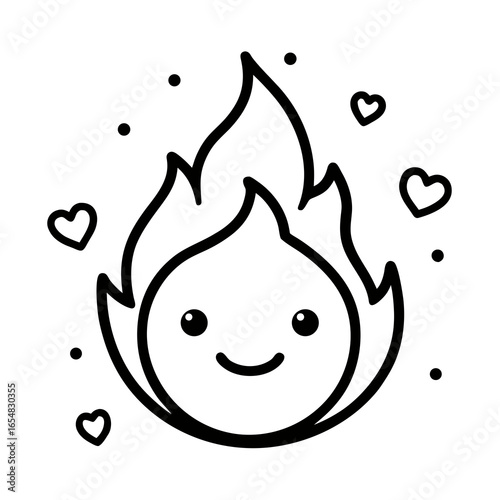 Adorable smiling fire character with hearts, perfect for expressing warmth, love, and passion, ideal for romantic themes, creative designs, and emotional content