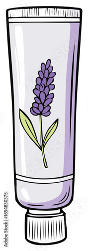 Tube with Lavender Flower Graphic for Cream, Lotion, or Ointment Packaging Design Template