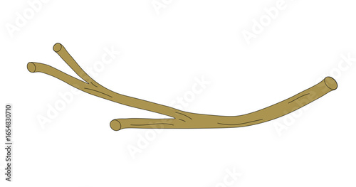 Hand-drawn vector tree, shrub branch. Brown color used. Environment, forest, botany. One icon isolated on  white background. Flat design.