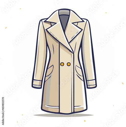 Modern Fashionable Beige Double Breasted Trench Coat Outerwear Illustration