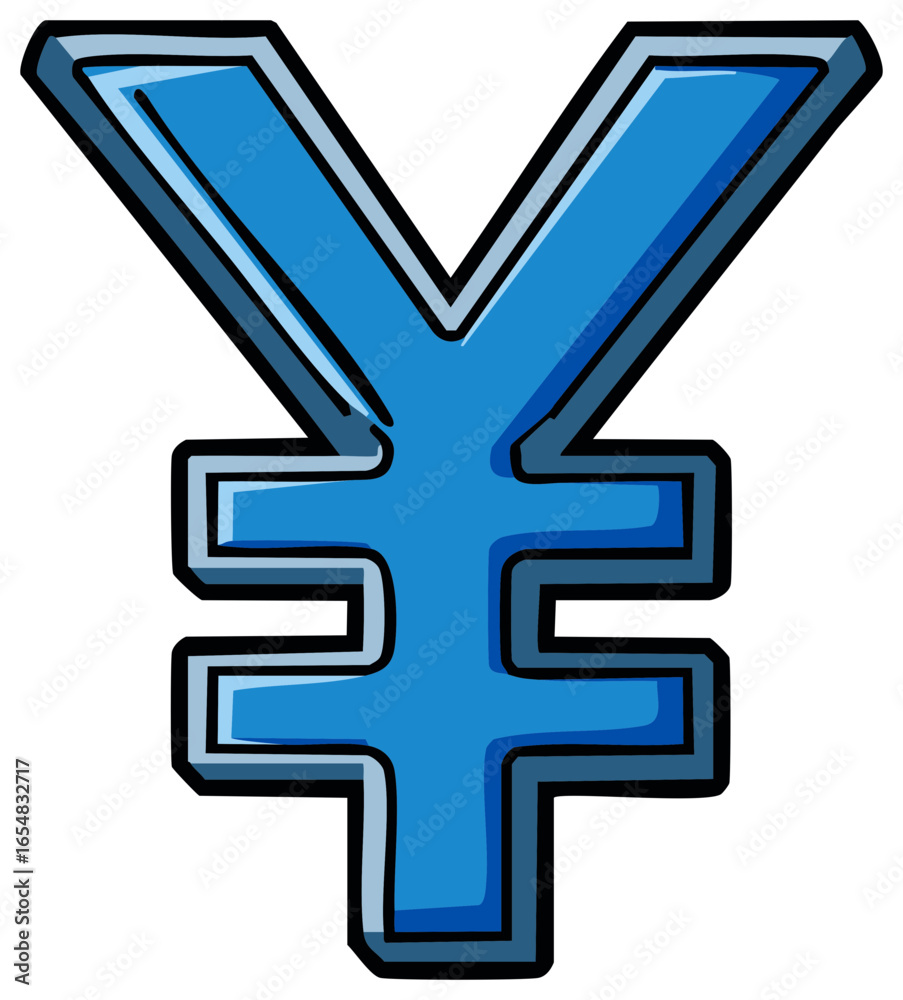 Obraz premium Hand Drawn Yen Sign in Blue Isolated on White Background Money Symbol