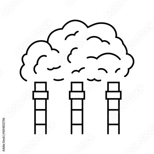 factory chimneys emitting thick smoke air pollution line icon vector illustration