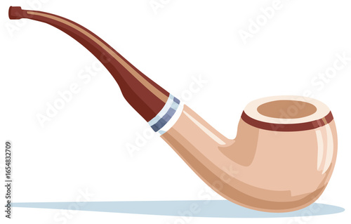 Classic Smoking Pipe with Brown Stem and Beige Bowl Illustration