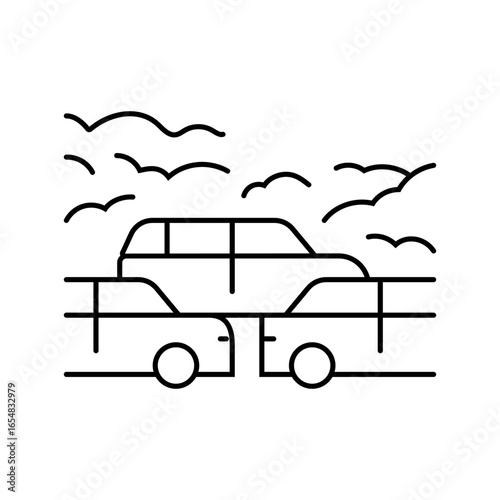 traffic jam smog above vehicles line icon vector illustration