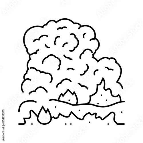 burning garbage dark smoke air pollution line icon vector illustration
