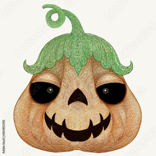 Watercolor Halloween pumpkin cartoon illustration with bright colors  Perfect for seasonal decorations, event promotions, and spooky celebrations.