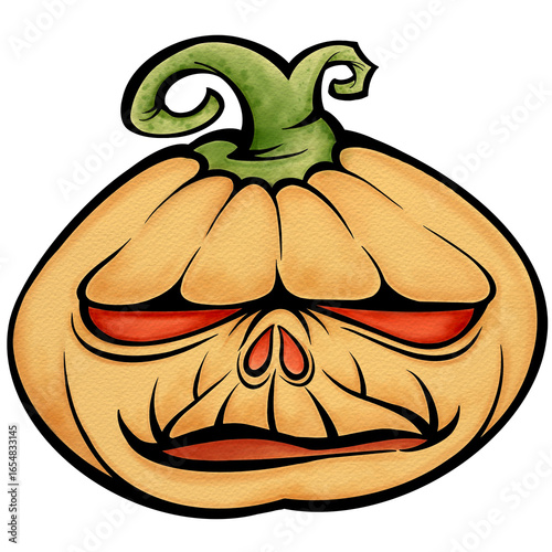 Watercolor Halloween pumpkin cartoon illustration with bright colors  Perfect for seasonal decorations, event promotions, and spooky celebrations.