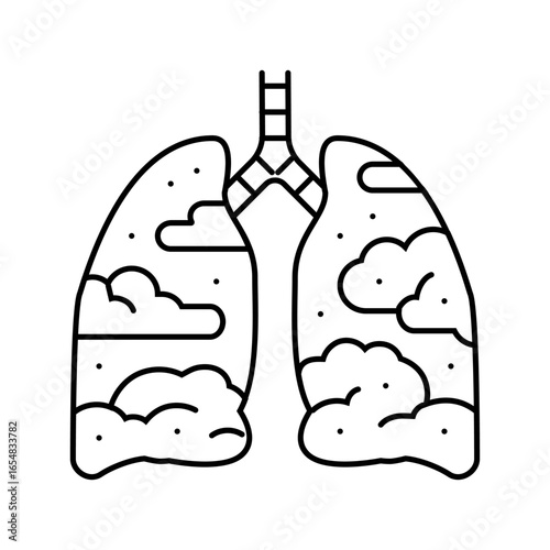 lungs filled smoke soot air pollution line icon vector illustration