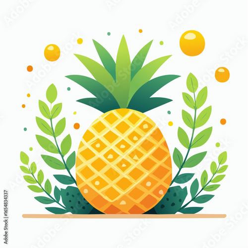Colorful Pineapple Illustration With Tropical Leaves