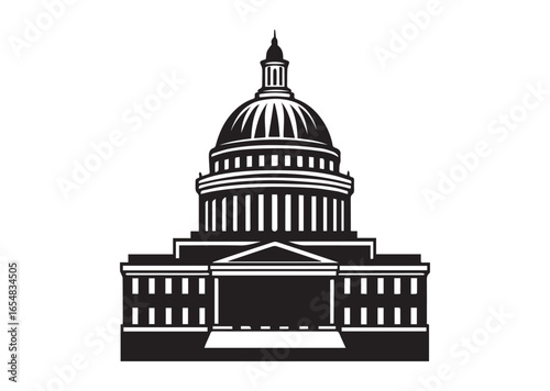 Capitol building silhouette black vector white background