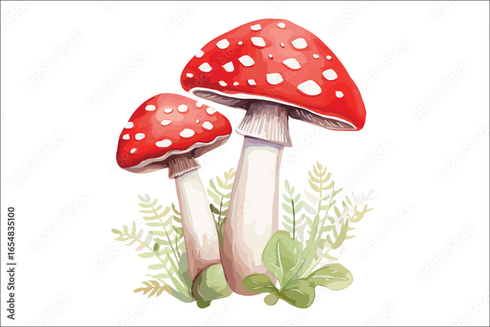 Obraz premium Watercolor Mushroom Clipart Bundle | Woodland Forest Fungi Vector Set