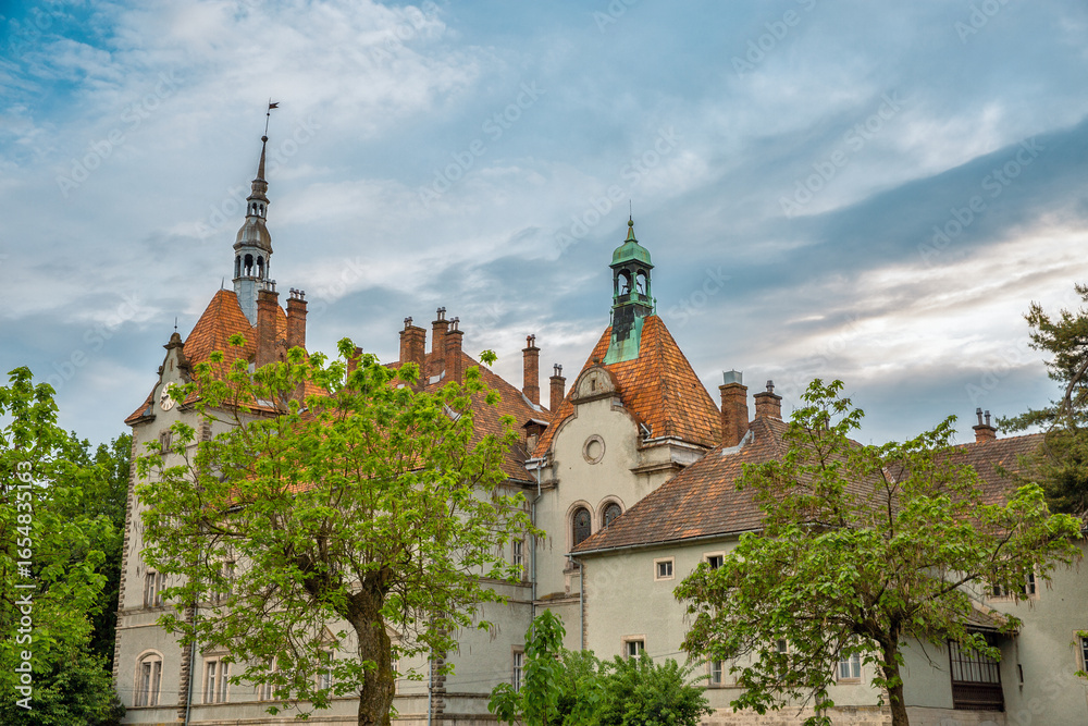 Fototapeta premium Historic palace of Counts Schonborn with terracotta roofs and towers.